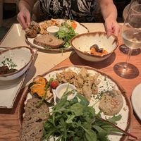 Market food - no chicken, babaganoush, veg in romeso sauce  at Margarito in Bilbao