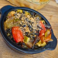 Légumes du soleil confits, crumble d'olives noires at La Cantine in Honfleur