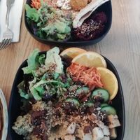 Tofu bowl and falafel bows at La Cantine in Honfleur