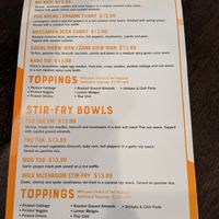 menu at YAY! THAI in Saskatoon