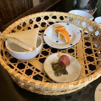 Natto, orange & pickles  at Kashiwaya Ryokan in Gunma