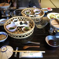 Vegan Japanese Breakfast! Various pickled veggies, hotpot, miso soup, and choice of rice porridge or rice :) at Kashiwaya Ryokan in Gunma
