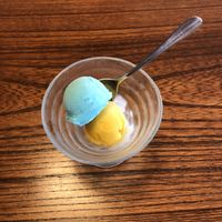 We were brought delicious sorbet when we first arrived - lime & mango at Kashiwaya Ryokan in Gunma