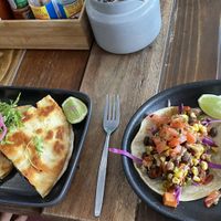 Yummy mushroom quesadillas and vegan tacos!   at Tres Salsas in Hervey Bay