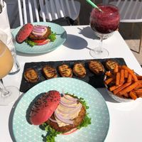 Vegan garlic bread  at Roof Burger Lab in Rhodes