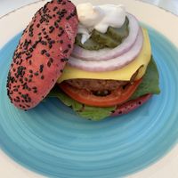 Vegan beyond meat burger at Roof Burger Lab in Rhodes