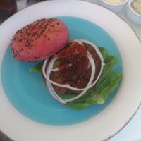 Vegan burger. at Roof Burger Lab in Rhodes
