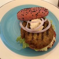 Vegan burger at Roof Burger Lab in Rhodes