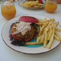 Vegan homemade burger at Roof Burger Lab in Rhodes