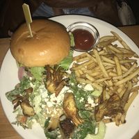 burger fries m salad at Frankie We Salute You! in Kelowna