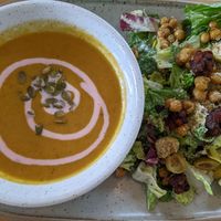Soup-of-the-day with Broccoli Caesar Salad (lunch special) at Frankie We Salute You! in Kelowna