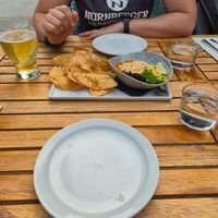 Starter: sweet corn queso with homemade chips at Frankie We Salute You! in Kelowna