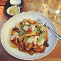 Love the pasta and vegan parmesan! at Frankie We Salute You! in Kelowna
