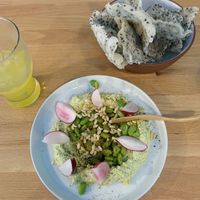 Edamame Hummus with Black Sesame Crackers at Frankie We Salute You! in Kelowna