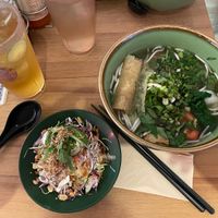 Lunch set with salad, pho and Drink (iced Lotus tea)  at NamNam - Raffles City in Central Singapore