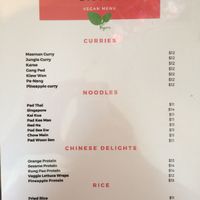 Vegan menu page one at The Thai Bistro in El Centro