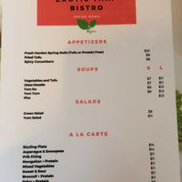 Vegan menu page two at The Thai Bistro in El Centro