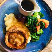 Vegan vegetable pie, mash and gravy  at Three Tuns in Romsey