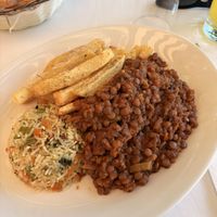 Lentils with chips & vegetable ricee  at Polis Herb Garden in Paphos
