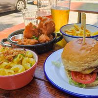 Mac and cheese, Couliflower nuggets and Beyond meat burger! at Vegan Junkies in Lisbon