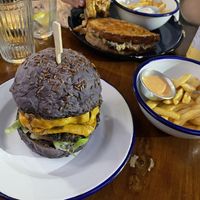 Burger with double patties  at Vegan Junkies in Lisbon