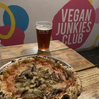 Yummy pizza capricciosa   at Vegan Junkies in Lisbon