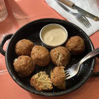 Chickpeas with a melted heart of vegan cheese   at Vegan Junkies in Lisbon