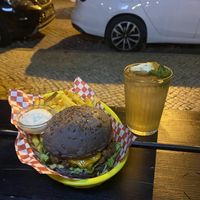 Notorious B.I.G.- vj patty, lots of onion, cheese, fried onion and red onion bun  at Vegan Junkies in Lisbon