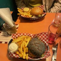 Burgers and fries  at Vegan Junkies in Lisbon