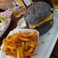 Burger with fries at Vegan Junkies in Lisbon