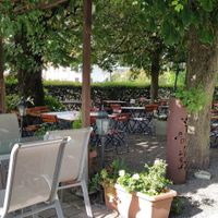 Outdoor seating in the back at Bahnhof in Kallnach