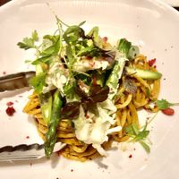 Porcini and asparagus pasta  at Yulli's in Surry Hills