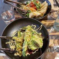 Crispy tofu and zucchini flowers  at Yulli's in Surry Hills