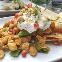 vegan chickpea and pita dish at Yulli's in Surry Hills