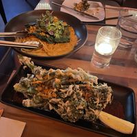Pasta carbonara and fried broccolini   at Yulli's in Surry Hills