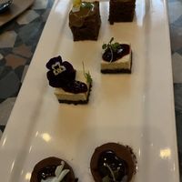 Desserts- passion fruit cheesecake, chocolate rum petit four and sticky date pudding (banquet fourth course)   at Yulli's in Surry Hills