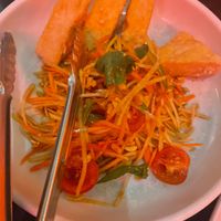 Crispy tofu papaya peanut salad  at Yulli's in Surry Hills