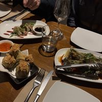 Money bags, ginger gyoza, tempura broccolini  at Yulli's in Surry Hills