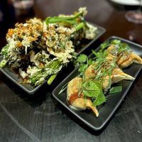 Korean Fried Broccolini and Kale Gyoza  at Yulli's in Surry Hills
