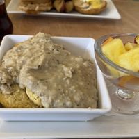 Vegan Biscuits and Gravy with Fruit Cup at The Leisure Club in Pensacola