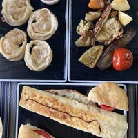 Vegetable Manti, Fried Veggies and Vegetable Katlama  at Registon Restaurant & Cafe in Samarkand