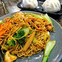 Chow mein and BBQ steamed buns at West End Vegan Restaurant in West End