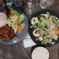 Lemongrass 'Chicken' & Garlic 'Prawn' at West End Vegan Restaurant in West End