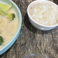 Rice served separately with the yellow curry.  at West End Vegan Restaurant in West End