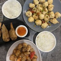 Sweet and sour chick’n,  salt and pepper tofu and drumsticks   at West End Vegan Restaurant in West End