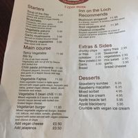 The menu at Inn On The Loch in Lanark