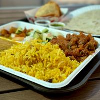 Lemon Rice and Curried Eggplant/Potato  at India Sweets and Spices in Culver City