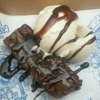 Salted caramel brownie and ice cream at Head of Steam in Durham