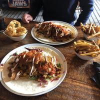 Ultimate vegan kebab, chips and onion rings  at Head of Steam in Durham