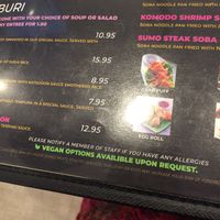 Menu offering vegan options at Ikko in Birmingham